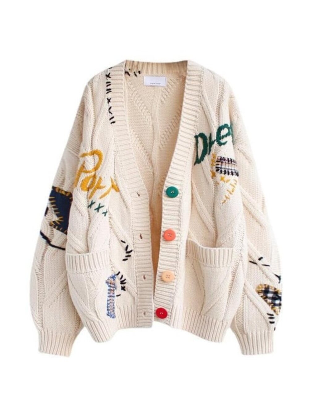 Women's Embroidered Heart Cardigan Sweater Button-Down Knitted Graphic Cardigan